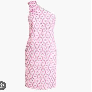 NWT J Crew One Shoulder Eyelet Mini Dress Sz 12 Pink White Boho Preppy Summer